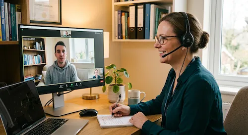 Registered counsellor providing a private 1-on-1 online session for the alcohol drug program.